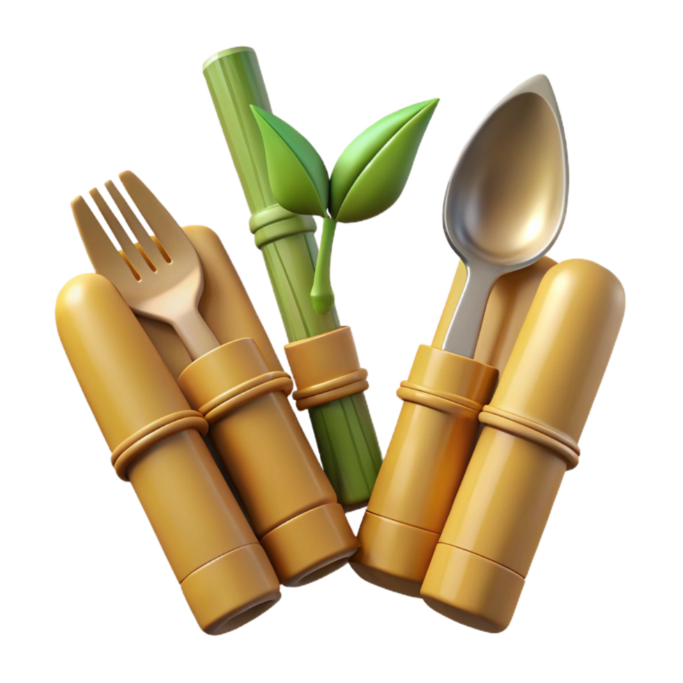 serene minimalist Sustainable Bamboo Utensils Set Fork Knife Spoon Cutout genuine png