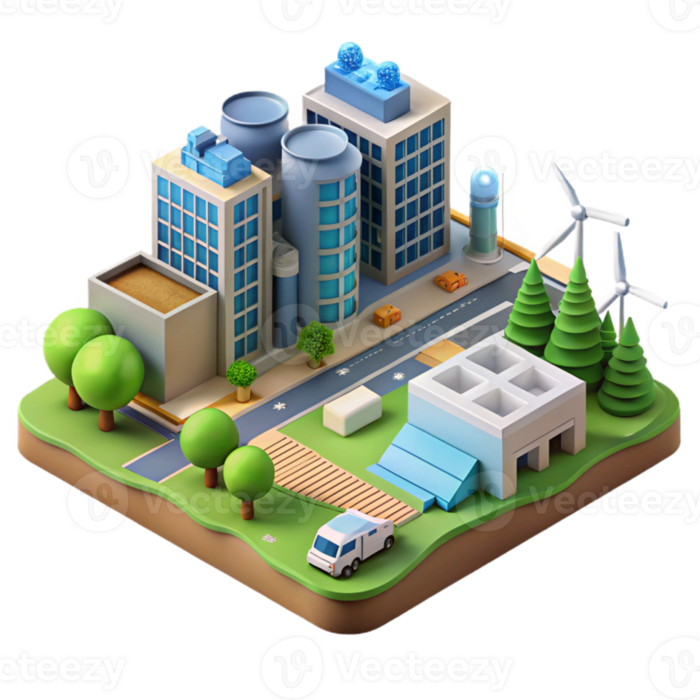 elegant contemporary Sustainable City Infrastructure Isometric View Isolated high quality png