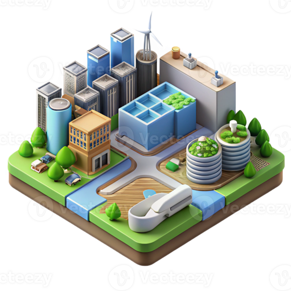 wonderful traditional Sustainable City Infrastructure Isometric View Isolated original png