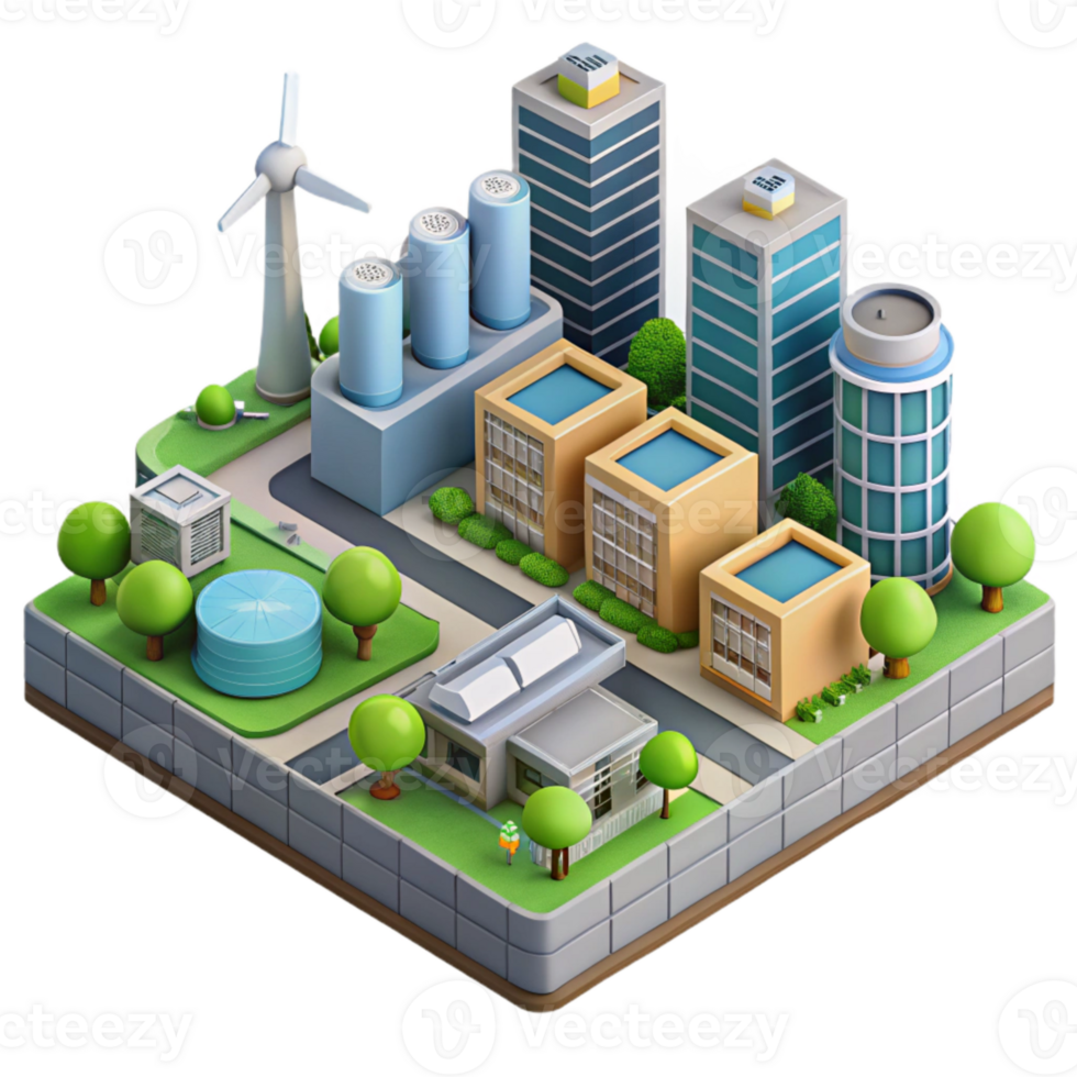 stunning minimalist Sustainable City Infrastructure Isometric View Isolated professional png