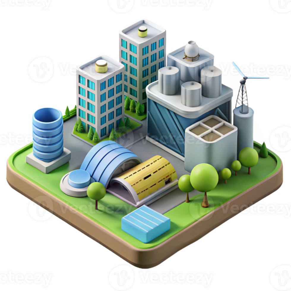 dramatic contemporary Sustainable City Infrastructure Isometric View Isolated authentic png