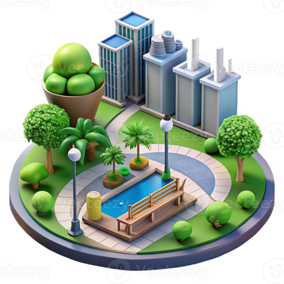magnificent creative Sustainable City Park Scene Transparent Element detailed png