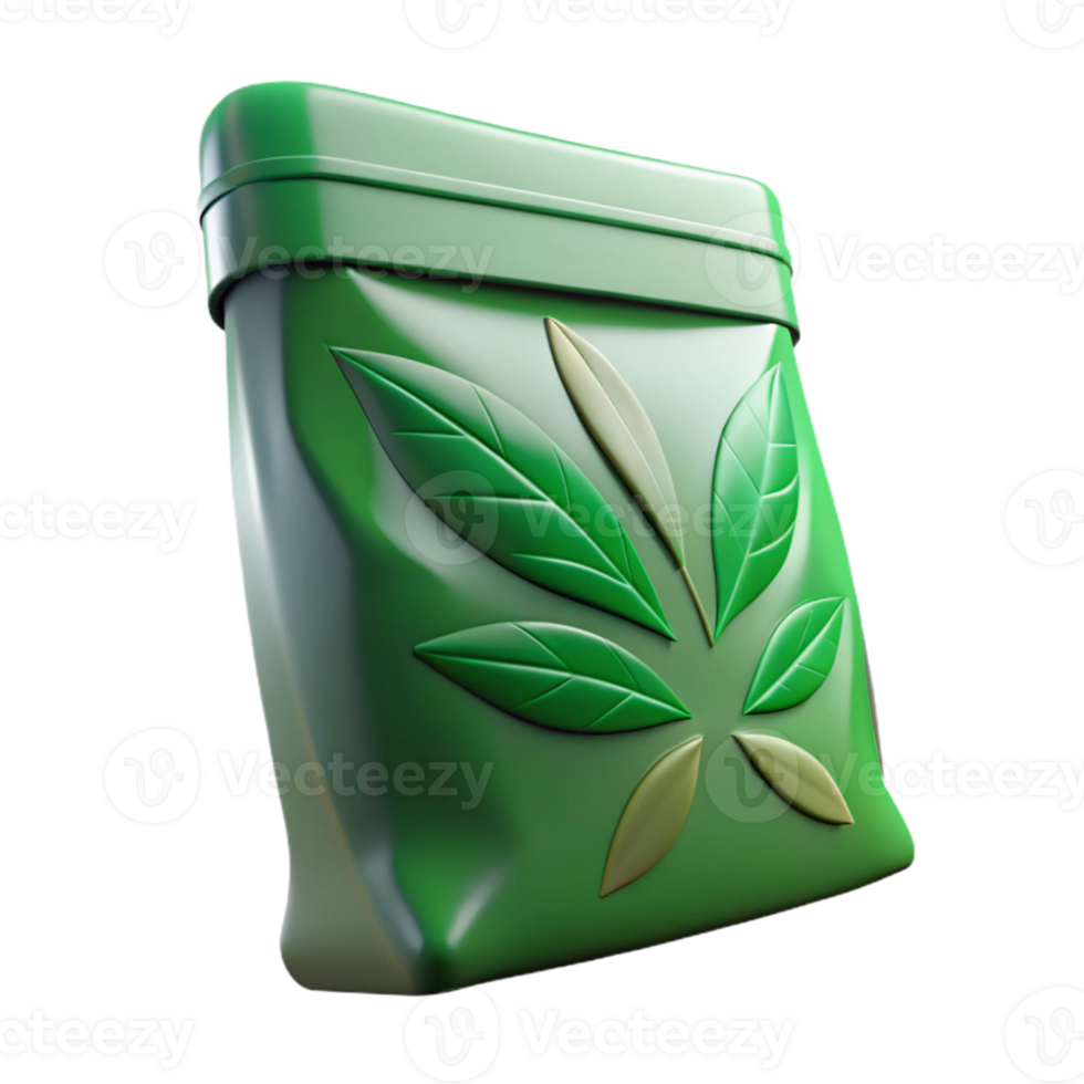 magnificent minimalist Sustainable Packaging Pouch with Green Leaf Pattern Isolated genuine png