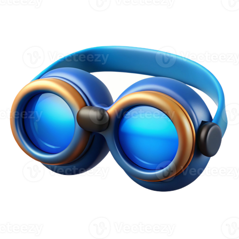 stunning modern Swimming Goggles Blue Lens Front View Transparent detailed png