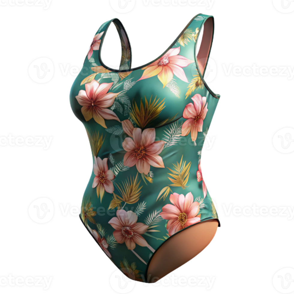 vibrant modern Swimsuit One Piece Floral Print Isolated high quality png