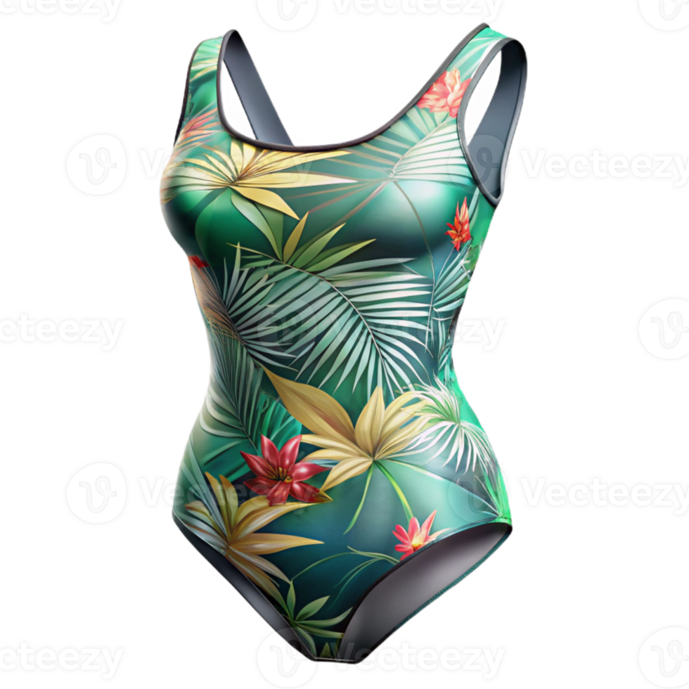 beautiful modern Swimsuit with Tropical Print on Transparent Background high resolution png