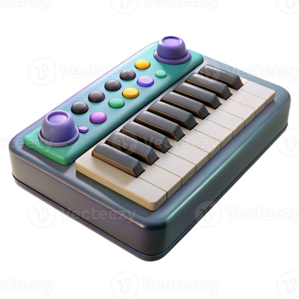beautiful modern Synthesizer Keyboard with Knobs and Buttons Isolated Cutout Transparent Background png