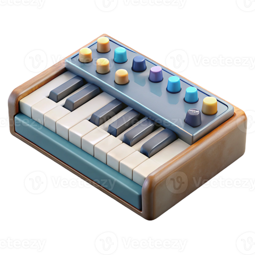 vibrant creative Synthesizer Keyboard with Knobs and Buttons Isolated Cutout Transparent Background exclusive png