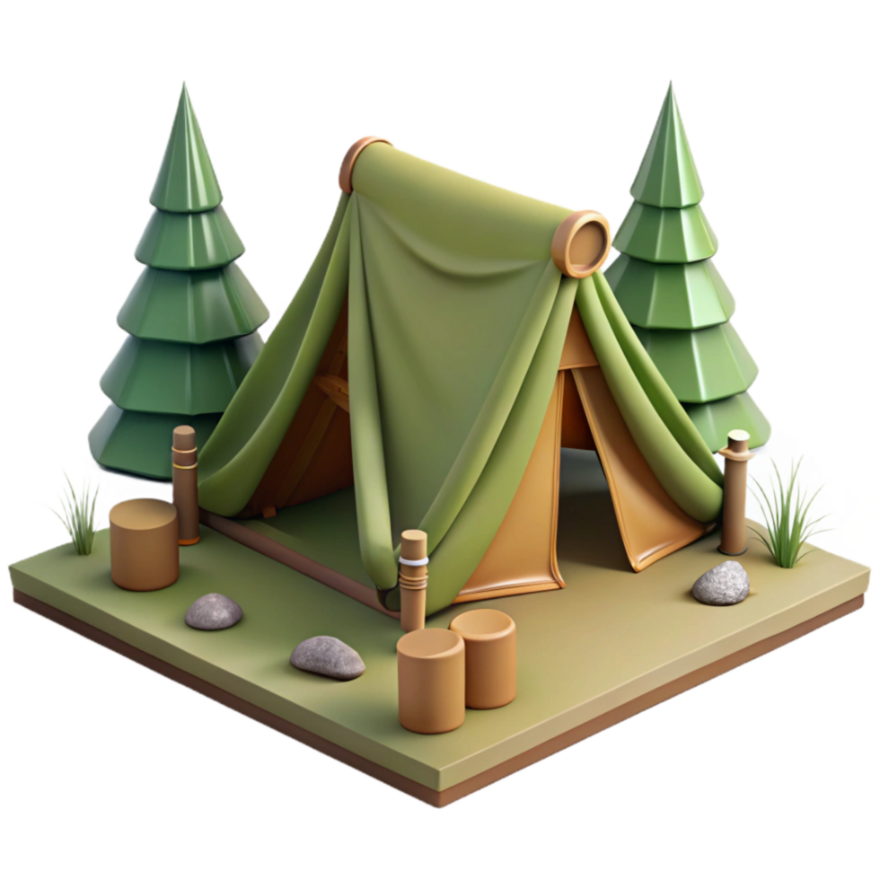 stunning creative Tent Set Up in a Forest Clearing Transparent Background high quality png