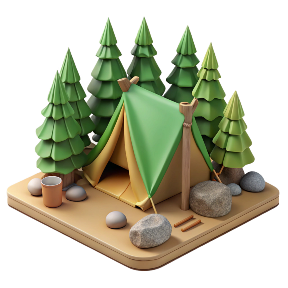 impressive vintage Tent Set Up in a Forest Clearing Transparent Background authentic png