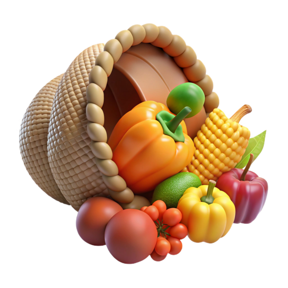 extraordinary vintage Thanksgiving Cornucopia with Fruits and Vegetables Isolated detailed png