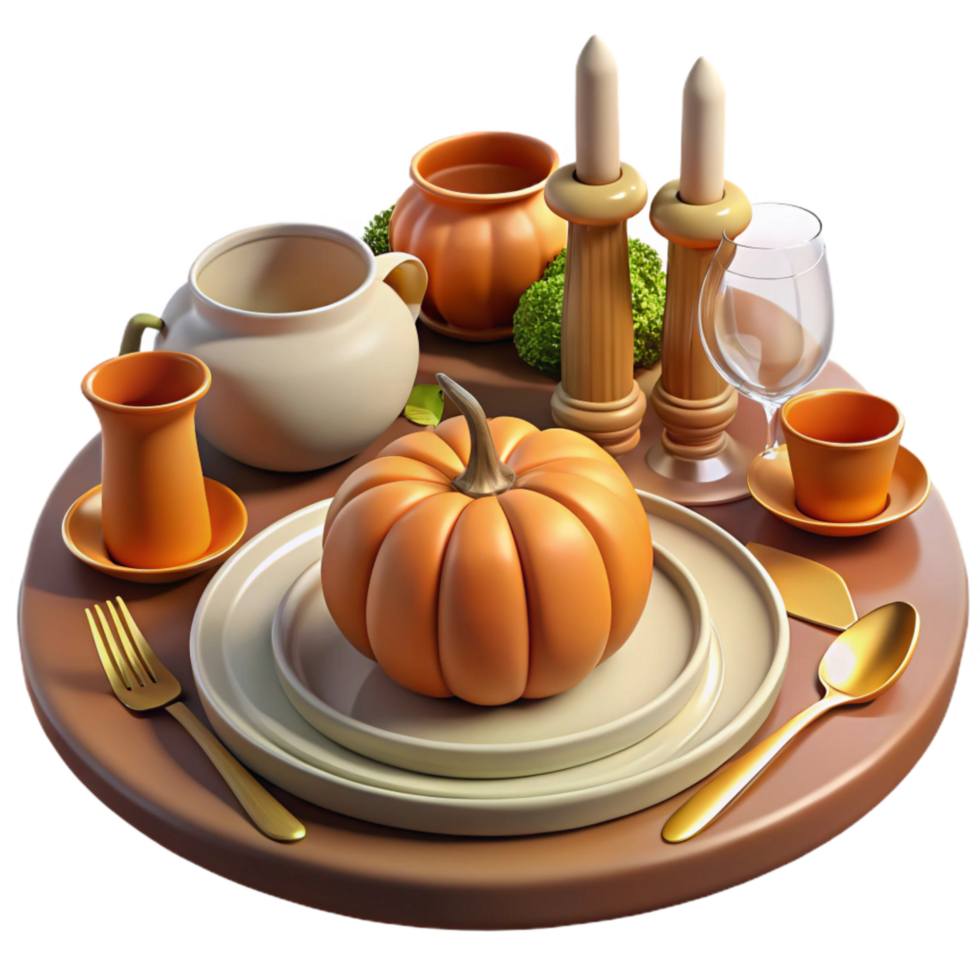 vibrant minimalist Thanksgiving Table Setting with Plates and Cutlery Isolated exclusive png