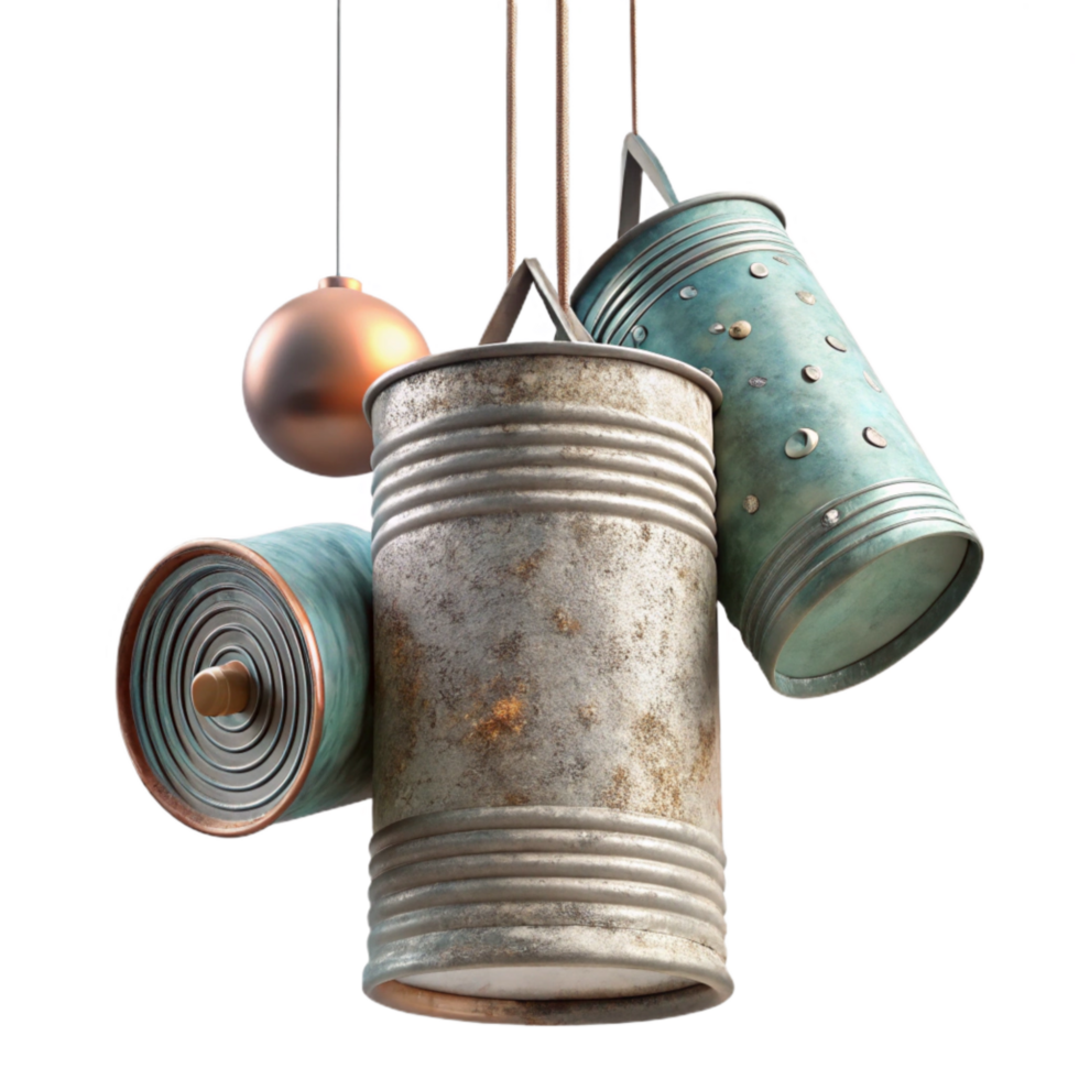 beautiful creative Tin Can Mobile Hanging Sculpture Kinetic Art Transparent Background detailed png