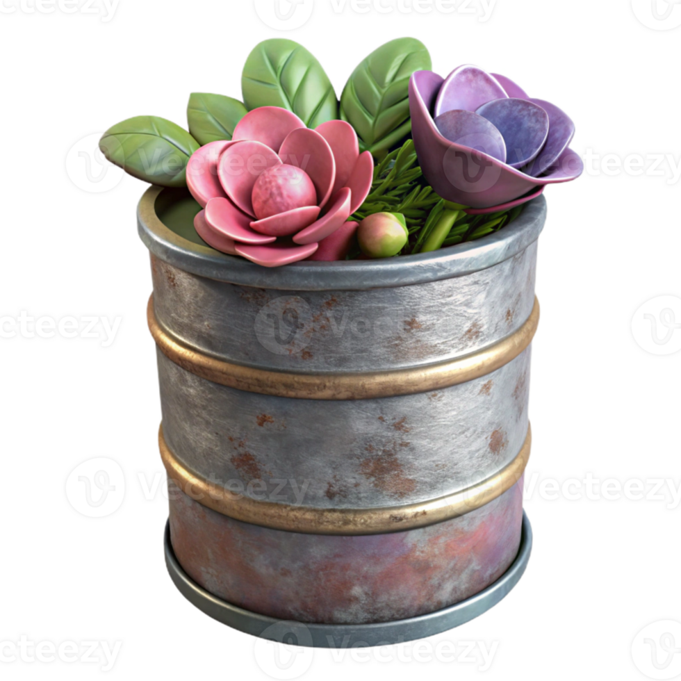 magnificent creative Tin Can Vase Floral Arrangement Transparent Background premium png