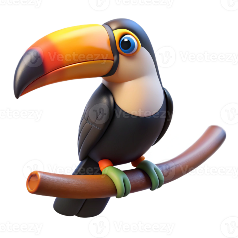 beautiful rustic Toucan Perched on Branch Isolated Element detailed png