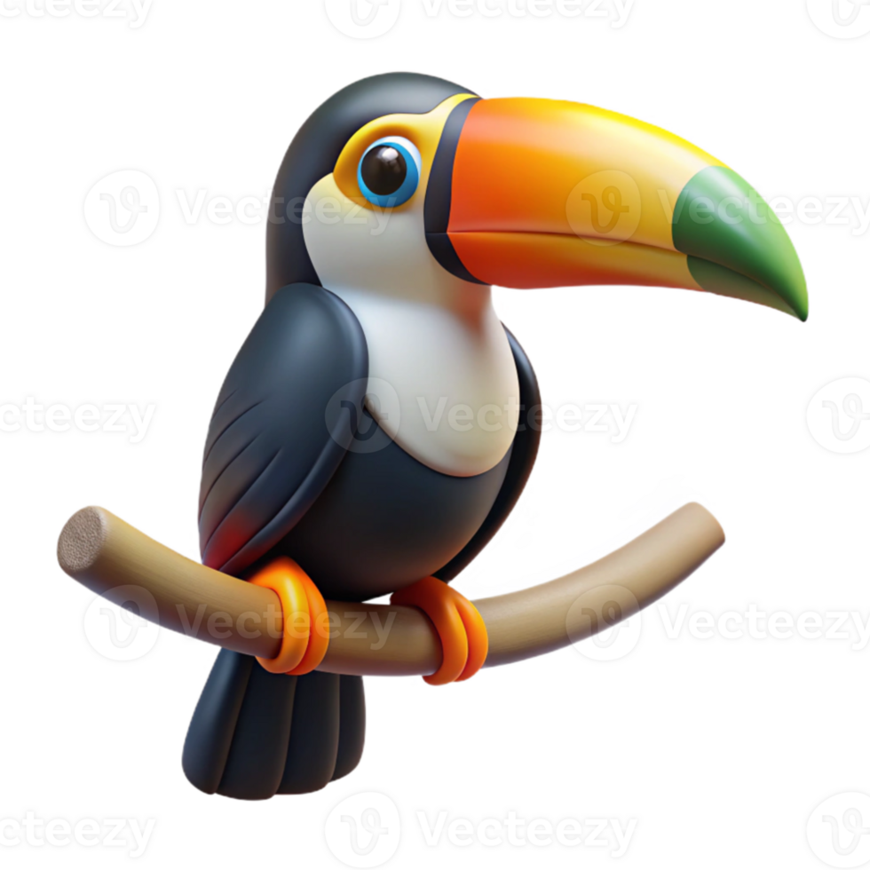vibrant traditional Toucan Perched on Branch Isolated Element high resolution png