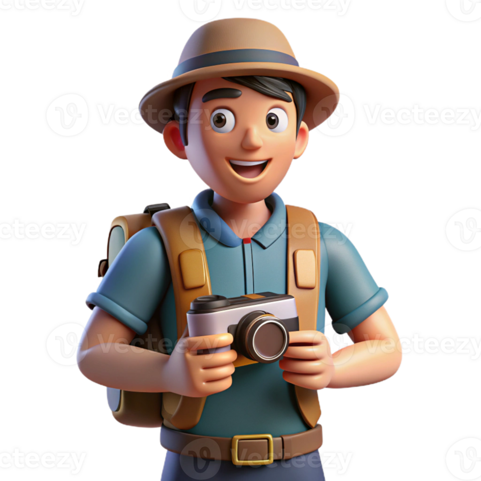 dramatic contemporary Tourist with Backpack and Map Isolated professional png