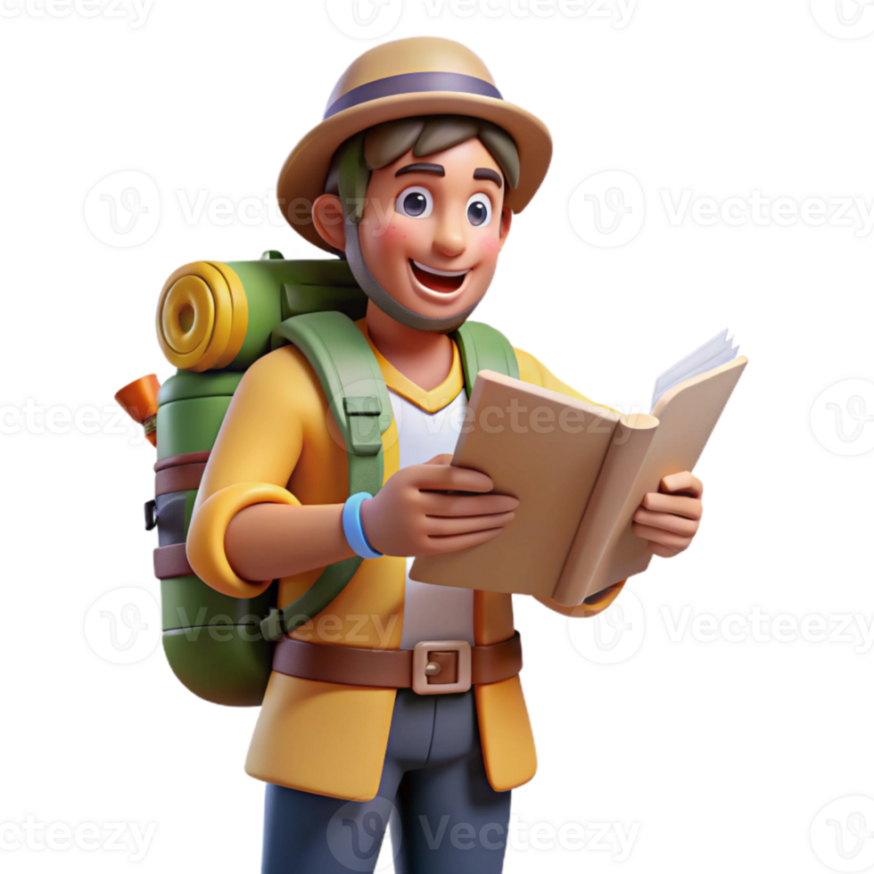extraordinary contemporary Tourist with Backpack and Map Isolated genuine png