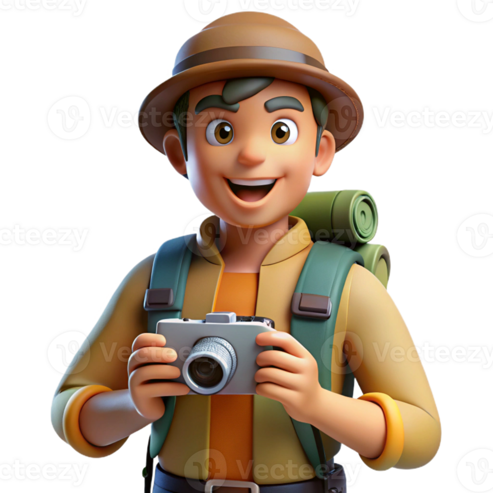 wonderful modern Tourist with Backpack and Map Isolated premium png