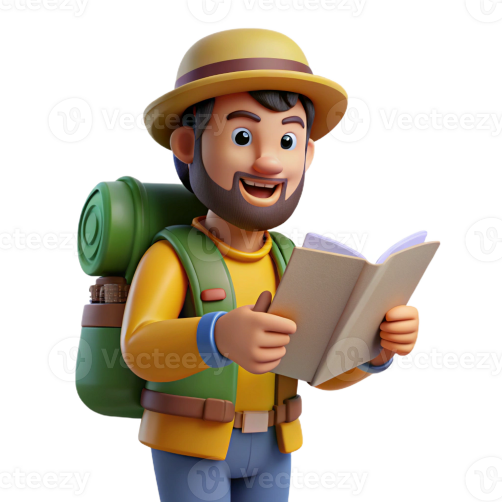 extraordinary classic Tourist with Backpack and Map Isolated original png
