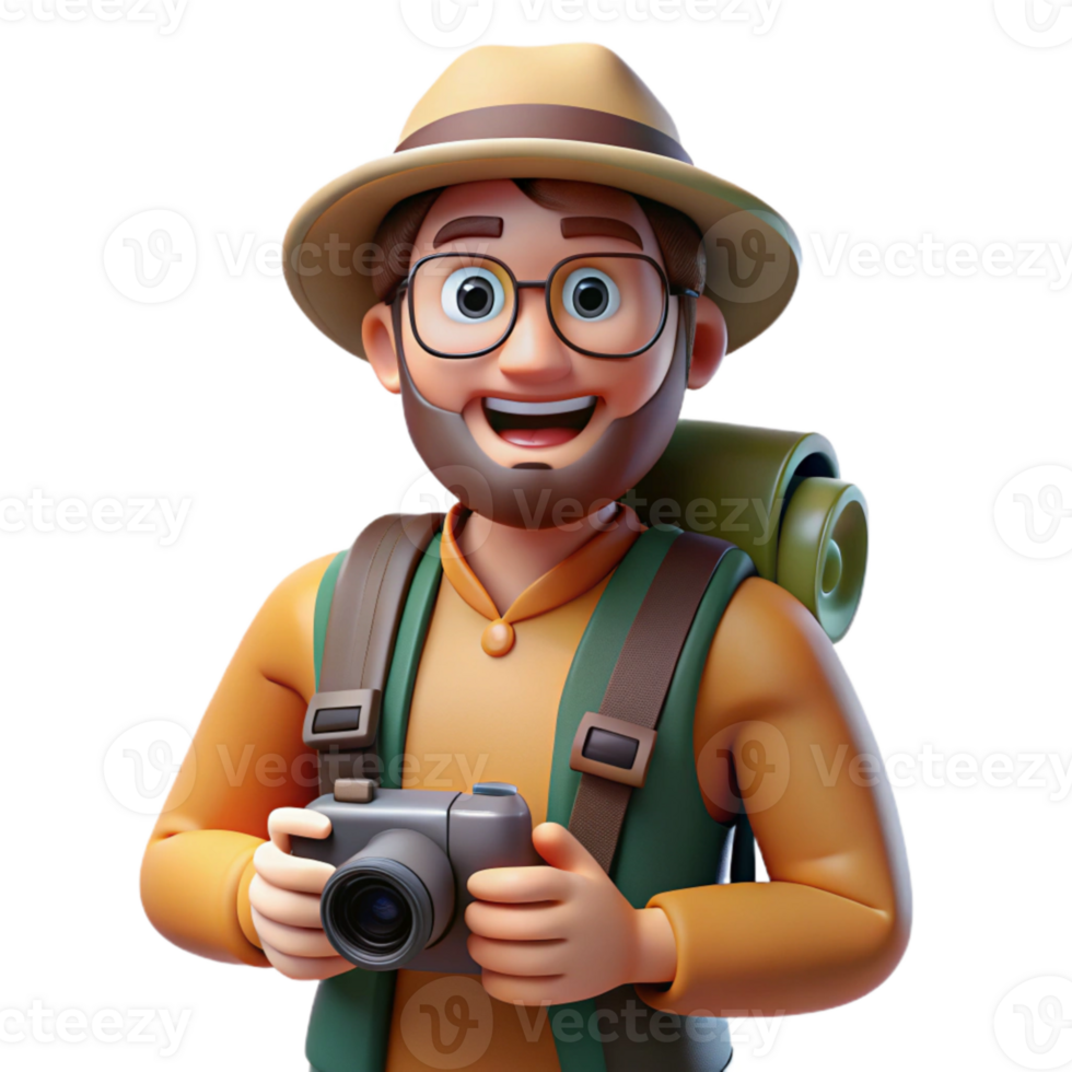 magnificent artistic Tourist with Backpack and Map Isolated detailed png