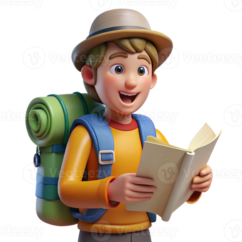 dramatic creative Tourist with Backpack and Map Isolated professional png