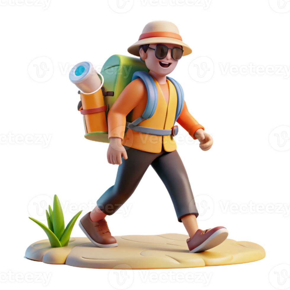 vibrant artistic Tourist with Backpack Walking on Beach Transparent original png