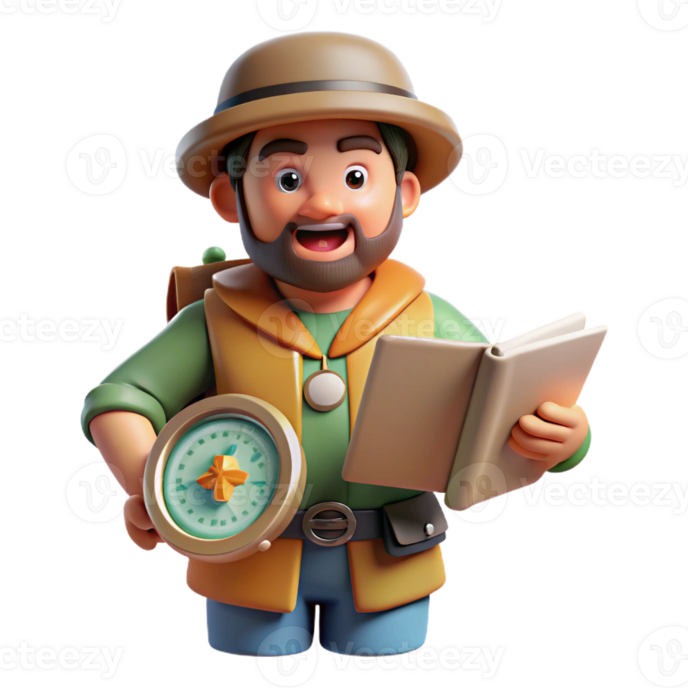 impressive creative Tourist with Map and Compass Isolated high quality png