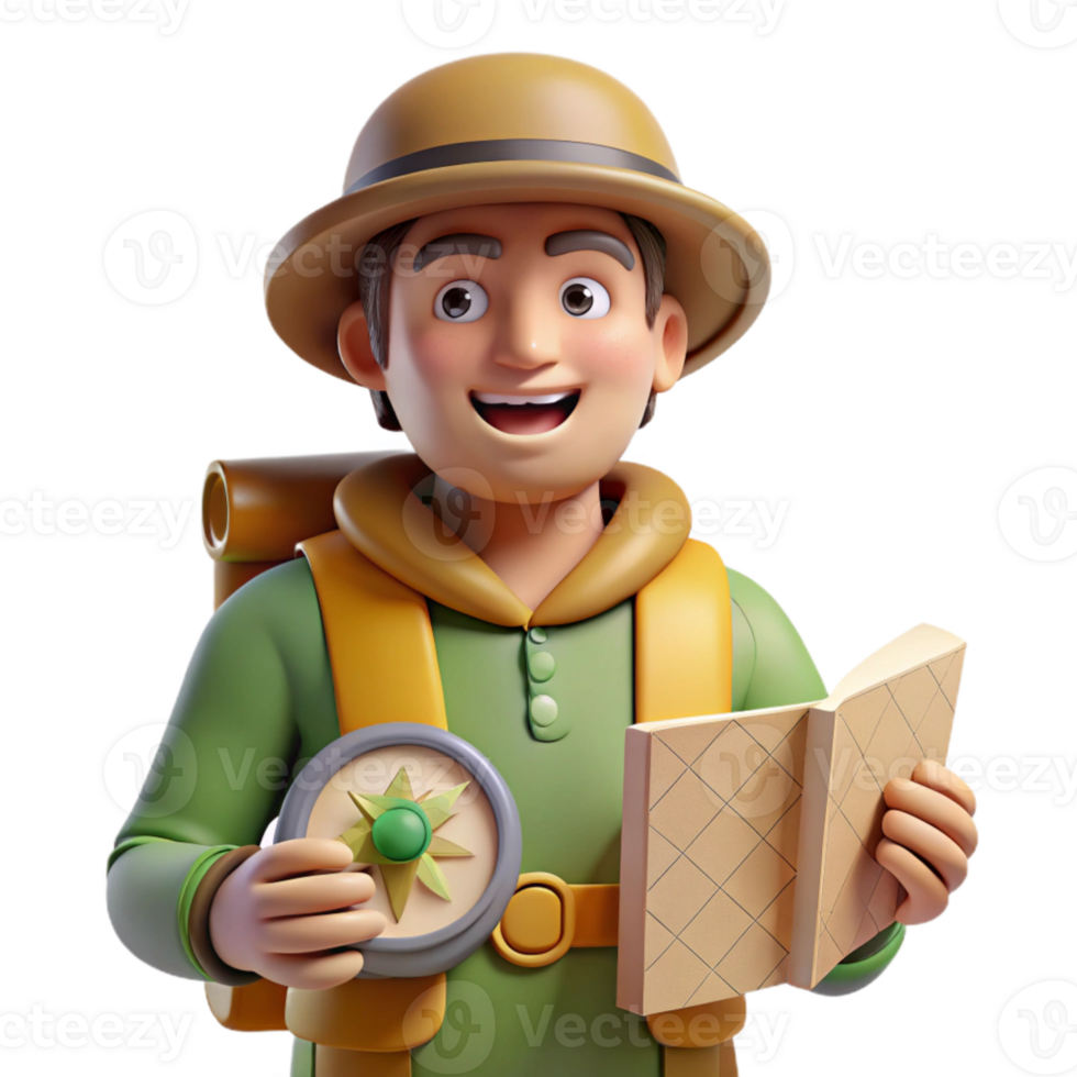 magnificent abstract Tourist with Map and Compass Isolated high quality png