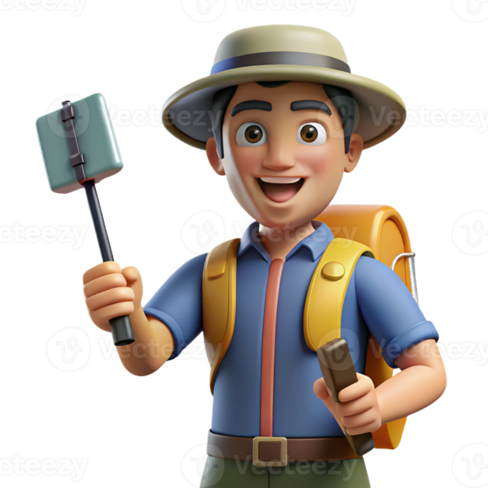 wonderful modern Tourist with Selfie Stick and Smartphone Cutout high quality png