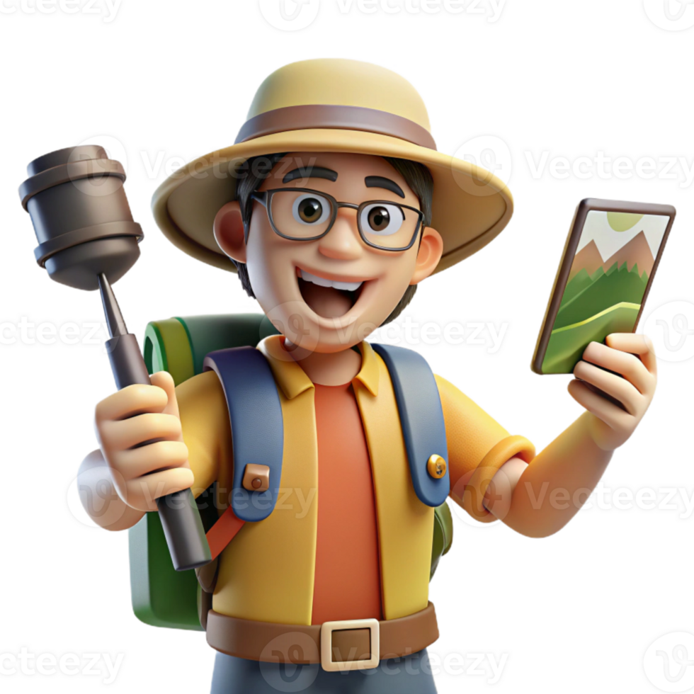 impressive traditional Tourist with Selfie Stick and Smartphone Cutout authentic png