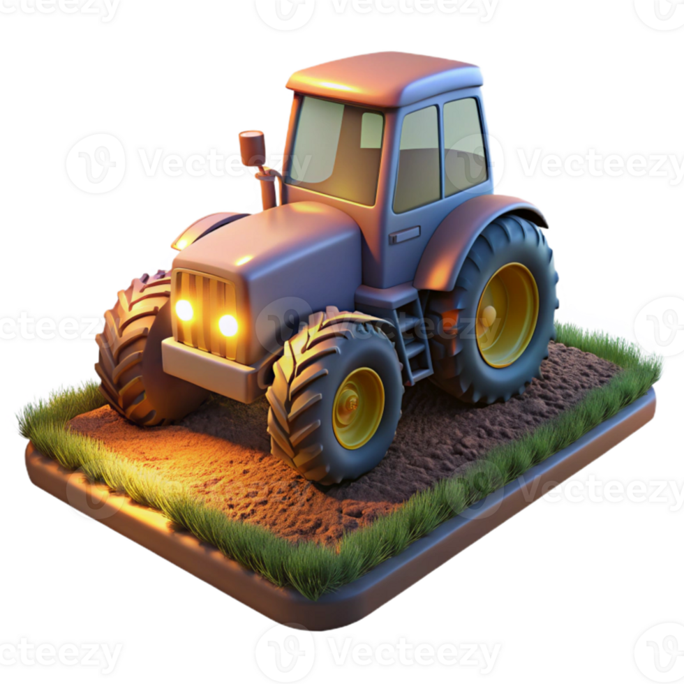 vibrant classic Tractor Plowing Field Transparent Background Dusk Light authentic png