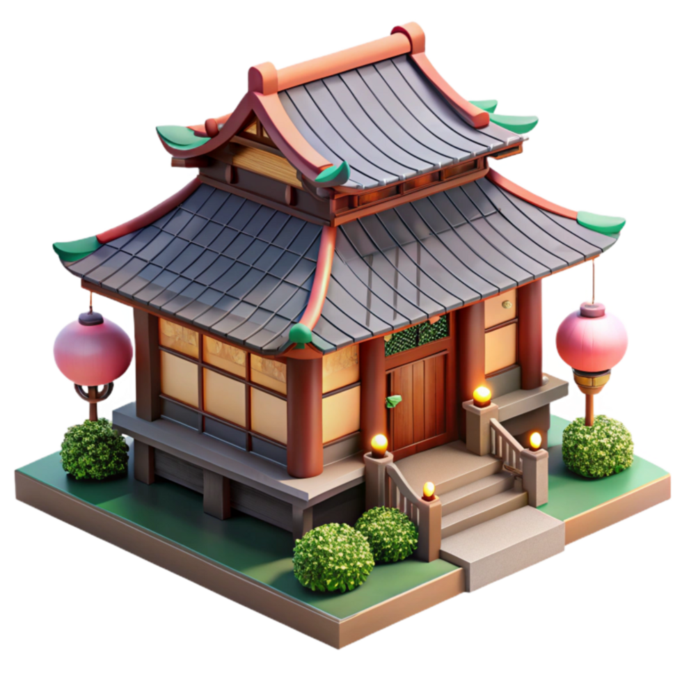 impressive minimalist Traditional Japanese House with Garden Transparent Background original png