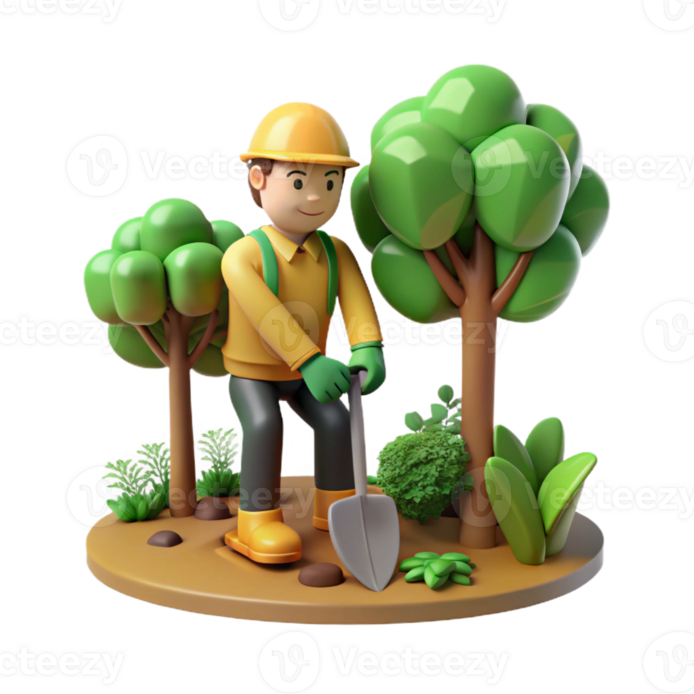 serene rustic Tree Planting Volunteers Forest Setting Cutout png
