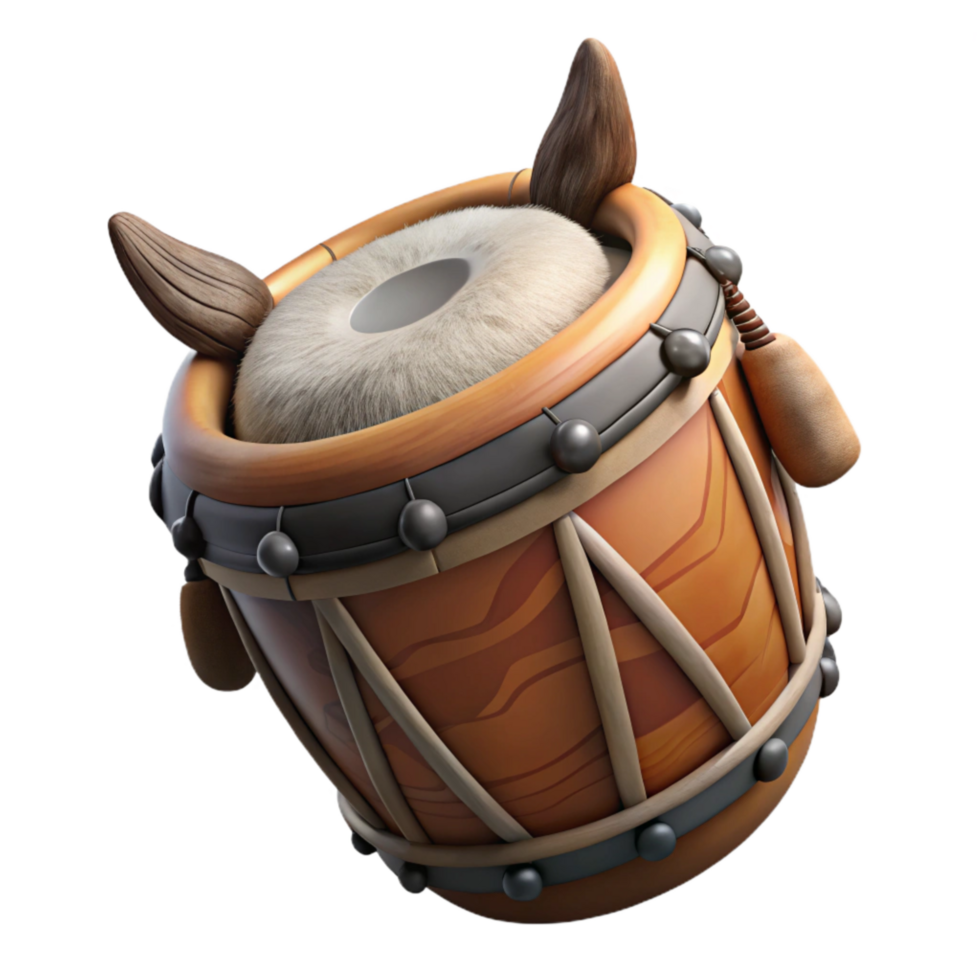 impressive creative Tribal Drum with Animal Hide Transparent Background high quality png