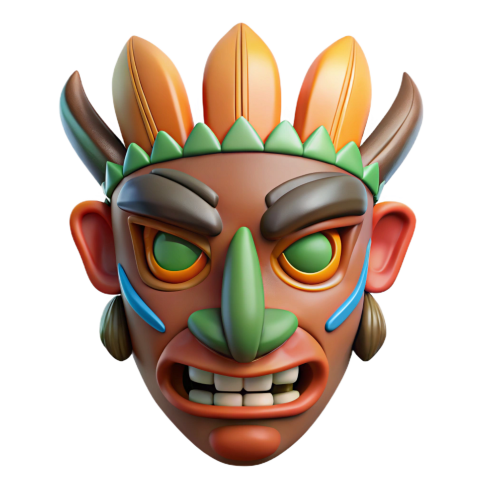 wonderful minimalist Tribal Mask Front View Isolated with Vibrant Colors detailed png