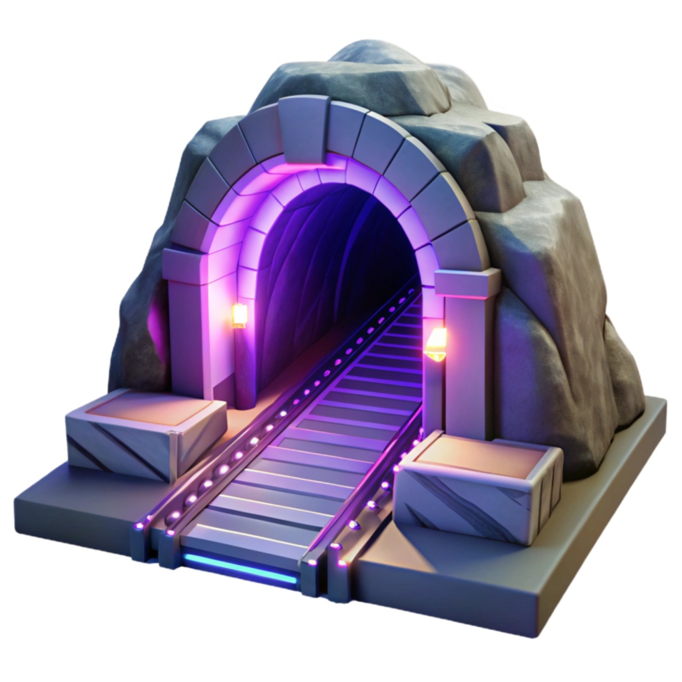 magnificent abstract Underground City Tunnel Entrance Neon Lights Transparent Background genuine png