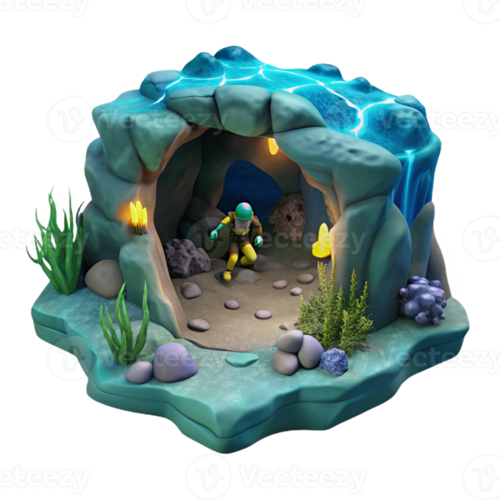 dramatic contemporary Underwater Cave with Diver and Light Cutout png