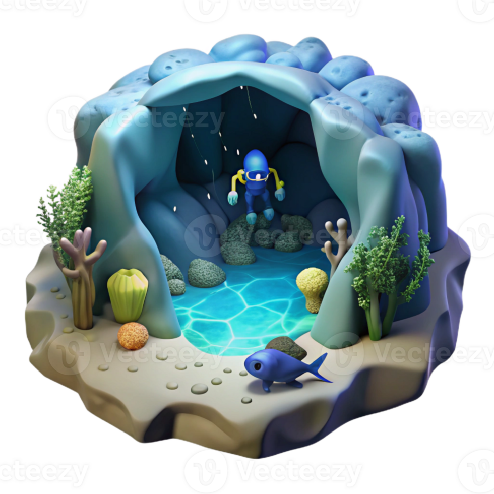 serene contemporary Underwater Cave with Diver and Light Cutout exclusive png