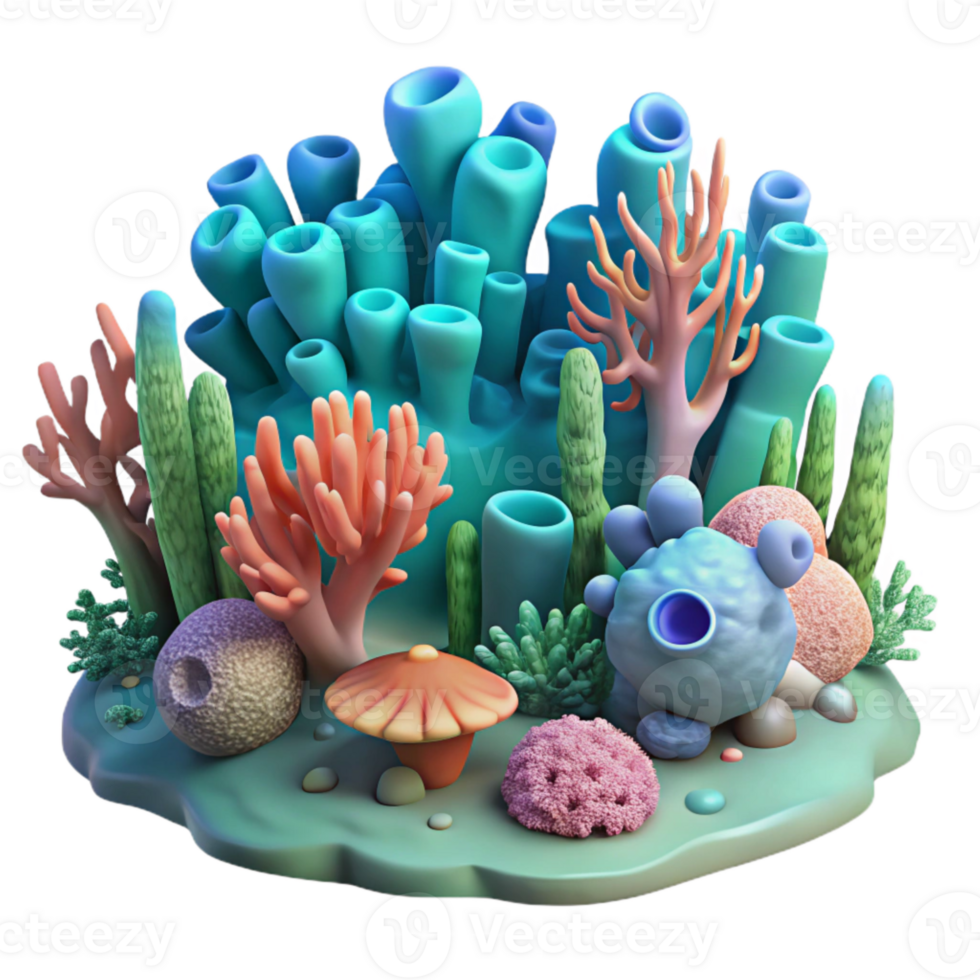 beautiful vintage Underwater Coral Reef Scene Transparent Background premium png