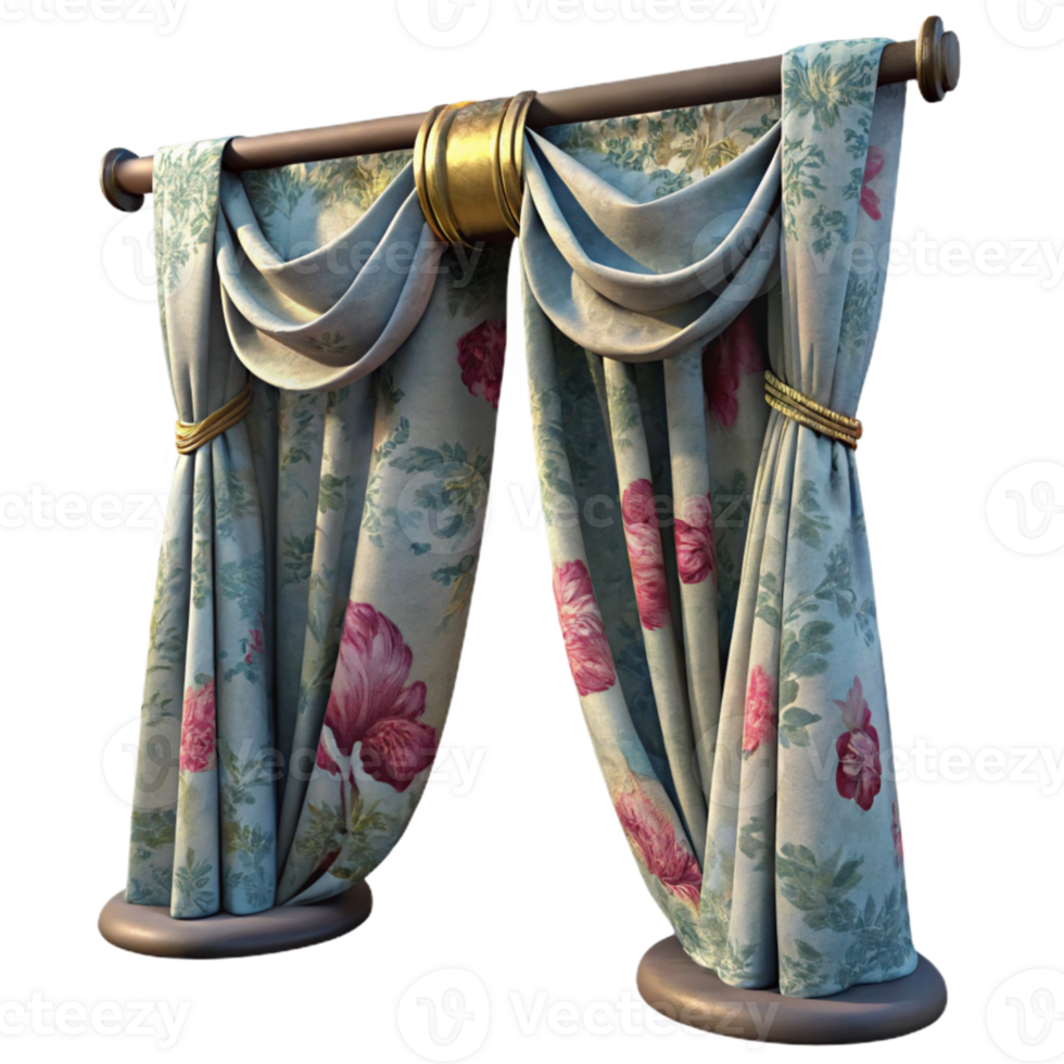 dramatic contemporary Upcycled Curtains Bohemian Style Floral Print Isolated Element png