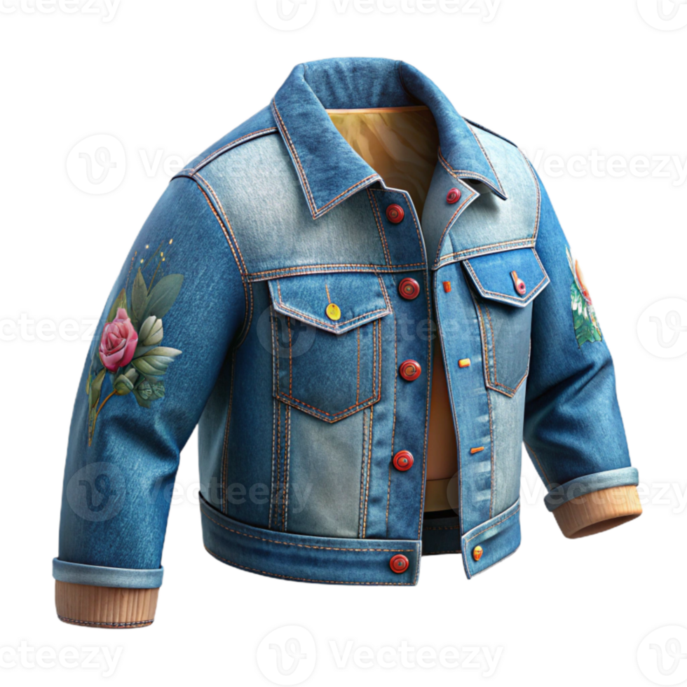 stunning contemporary Upcycled Denim Jacket Embroidered Design Isolated Element high quality png