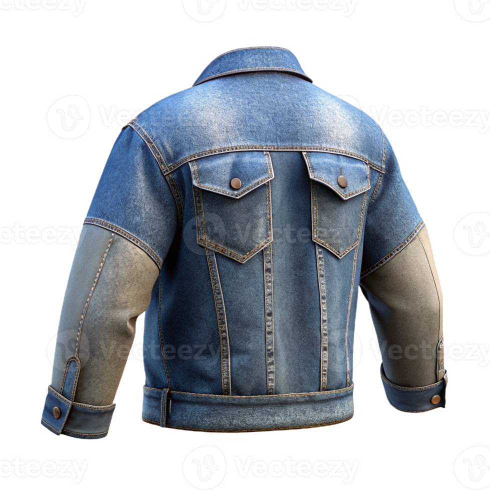 vibrant rustic Upcycled Denim Jacket Back View Isolated original png
