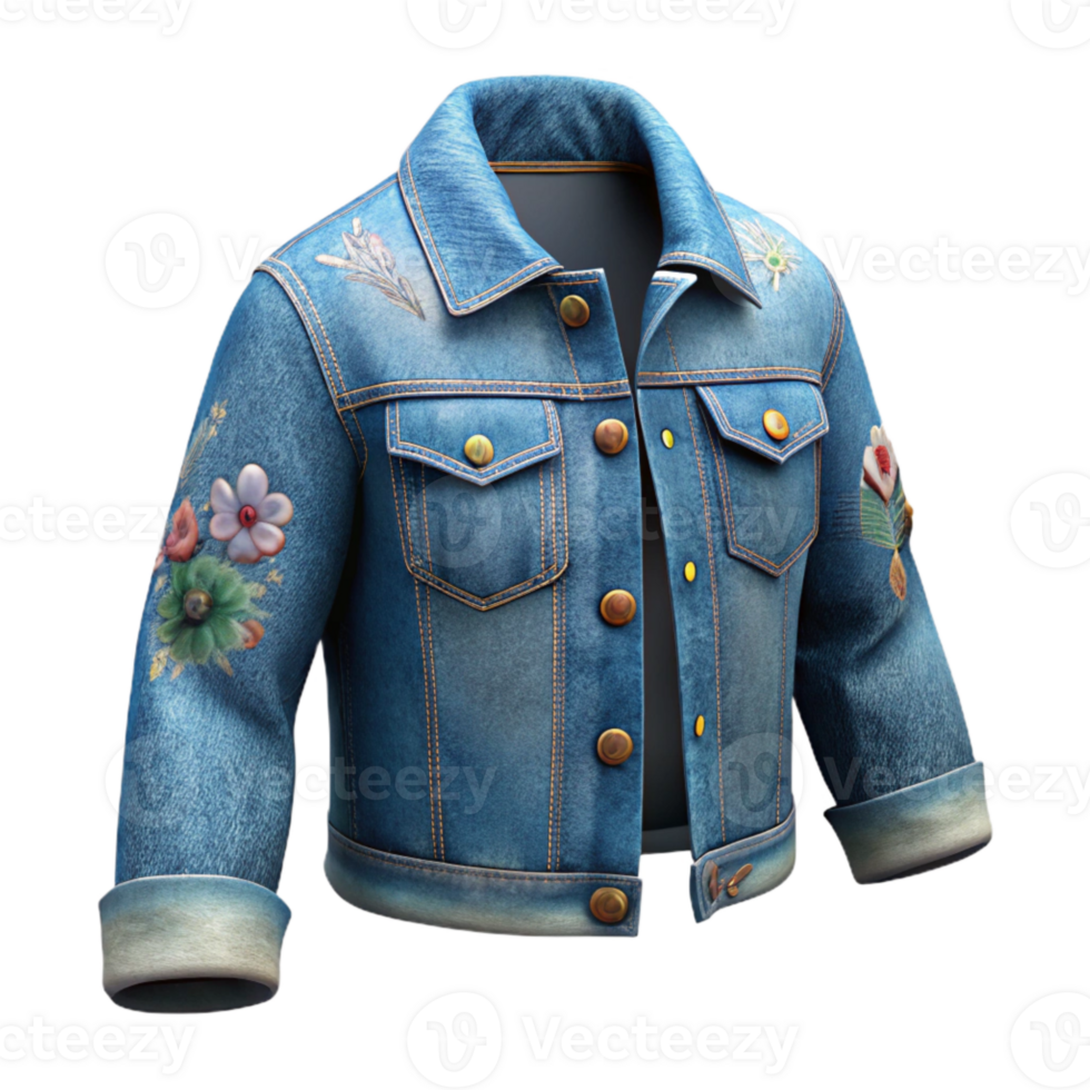 impressive abstract Upcycled Denim Jacket Embroidered Design Isolated Element exclusive png