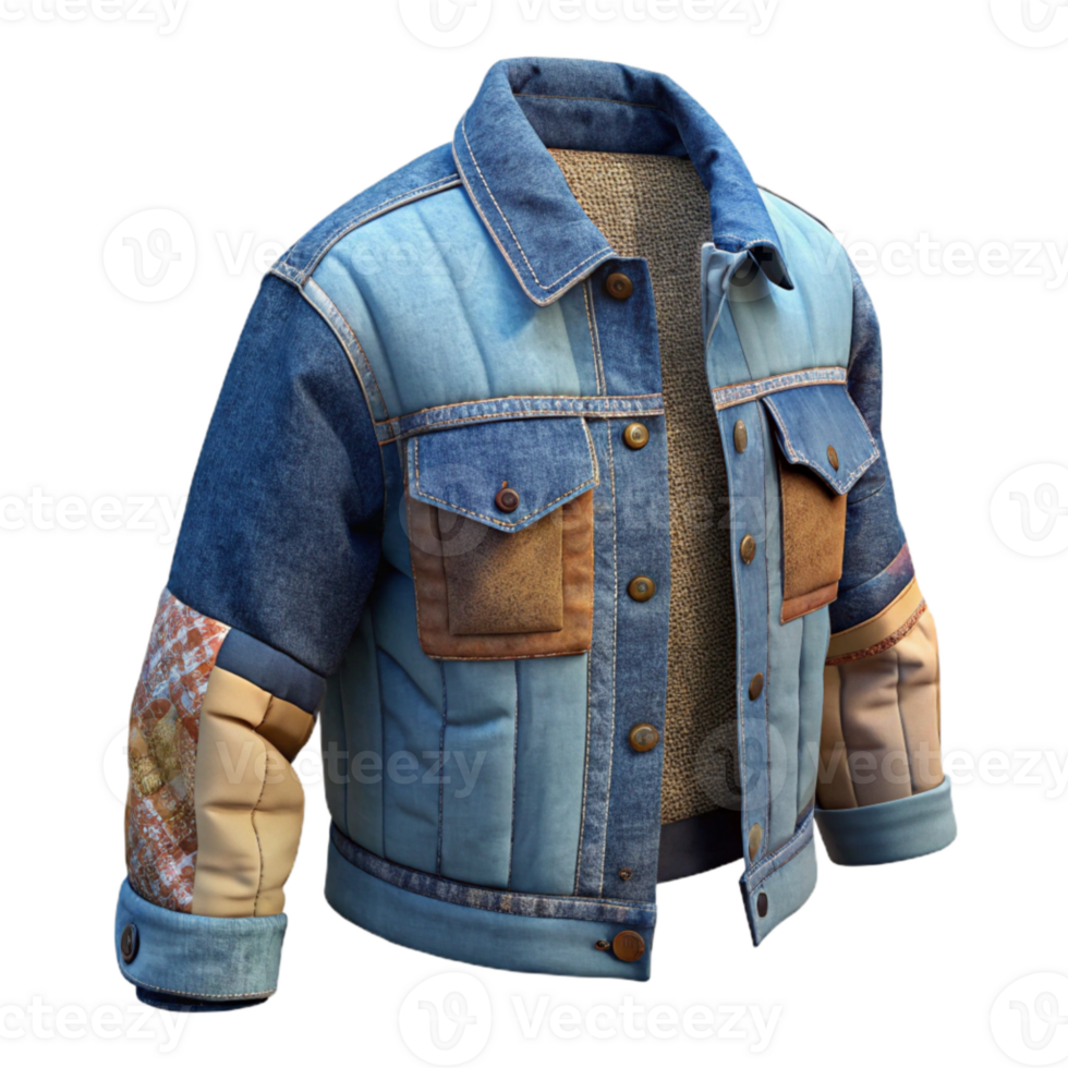 elegant creative Upcycled Denim Jacket Patchwork Isolated premium png