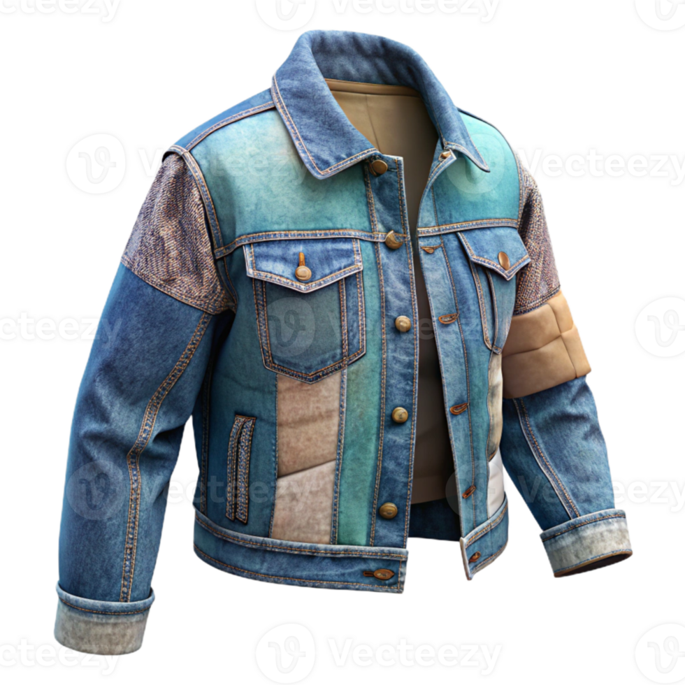 impressive abstract Upcycled Denim Jacket Patchwork Isolated original png