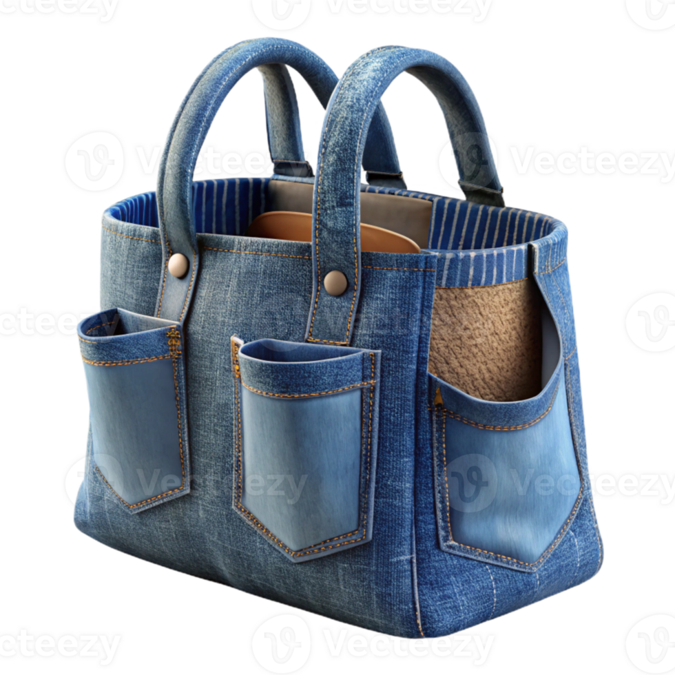 extraordinary traditional Upcycled Denim Tote Bag with Pockets Cutout original png