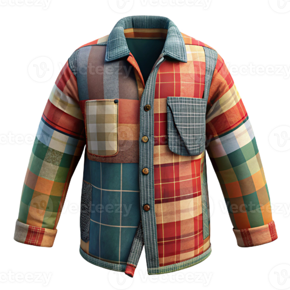 serene artistic Upcycled Flannel Shirt Patchwork Design Isolated Element high quality png