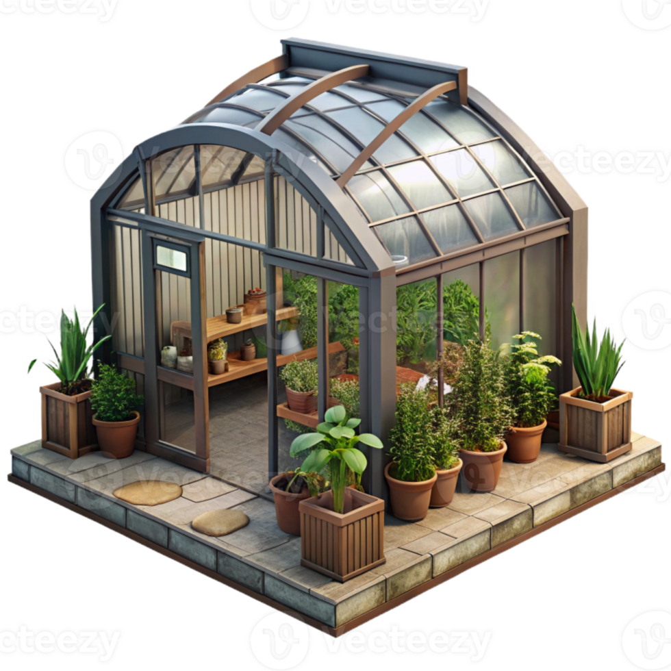 impressive contemporary Urban Farm Greenhouse Interior Isolated high resolution png