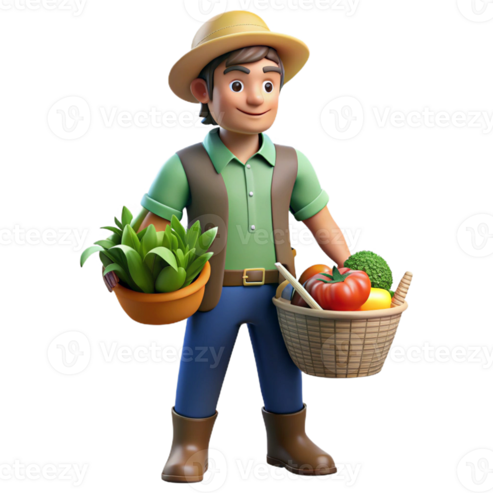 beautiful classic Urban Farm Worker Harvesting Transparent Background professional png